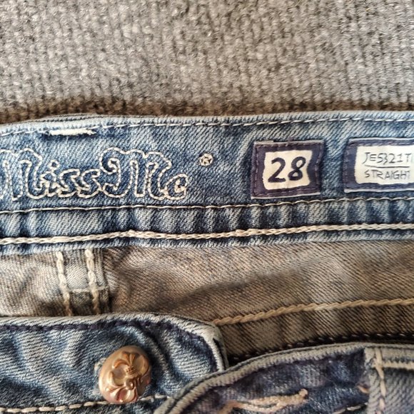 Miss Me JE5321TL Buckle Straight Leg 28 (28x28, 7" Rise) Fleur De Lis Jeans A16 - Picture 8 of 11